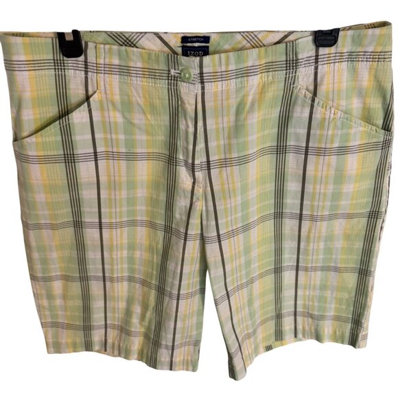 Izod Stretch Plaid Golf Walking Shorts Size 12 Pockets 10" Inseam Green Yellow E - Picture 6 of 6